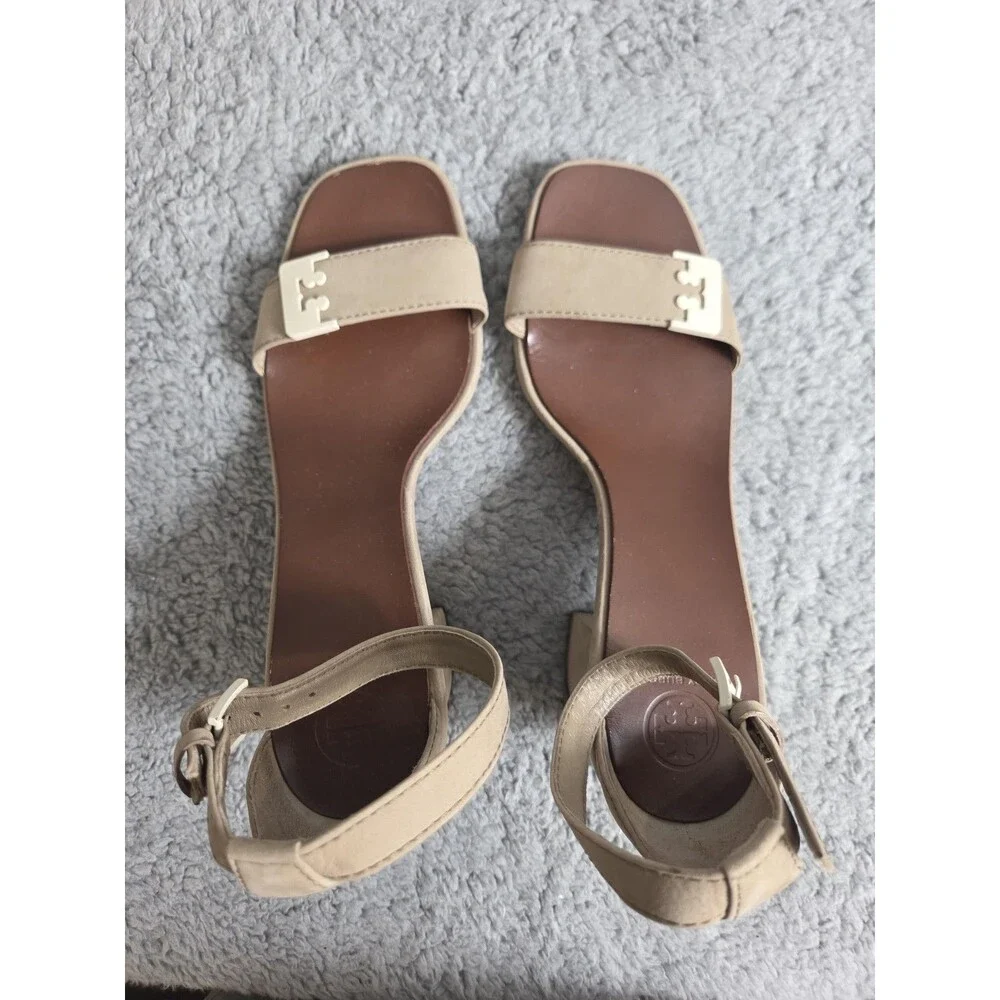 Tory Burch Gabrielle Block Heel Sandals Womens 9M Fumo Tan Suede Ankle Strap COA